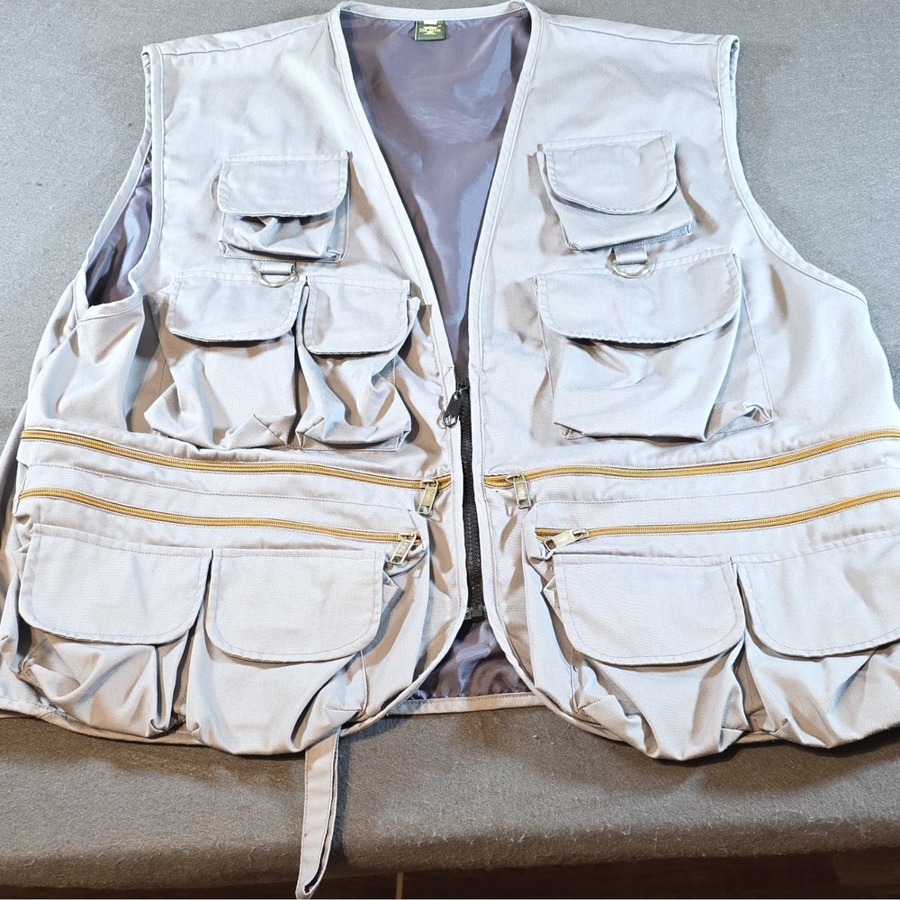 Vintage Chi Club Men's Utility Vest XXL Beige Polyester Full Zip Multi-Pocket